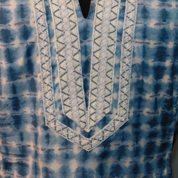 Tory Burch Blue Sonda Tie-Dye Stretch Tunic Mini Dress Size 2 Tunic Caftan Boho - Picture 4 of 13